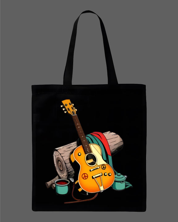 Acoustic%20Guitar%20&%20Campfire%20Graphic%20Printed%20Tote%20Bag%E2%80%93%20Eco-Friendly%20Cotton%20Shoulder%20Shopping%20Bag-White,%20Black%20-%20Image%203