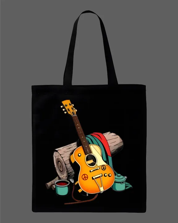 Acoustic%20Guitar%20&%20Campfire%20Graphic%20Printed%20Tote%20Bag%E2%80%93%20Eco-Friendly%20Cotton%20Shoulder%20Shopping%20Bag-White,%20Black%20-%20Image%203
