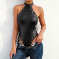 Pants top open fabric tights spandex jumpsuit metal buckle leather cheerful leggings bottom ladies one-piece i. 