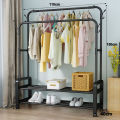 Heavy-Duty Metal Garment Rack – Double Rod, Storage Shelf & Hooks, Portable Clothes Organizer with Rollers | Cloth Hanger | Hanger. 