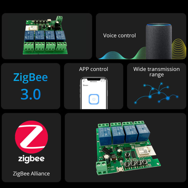 NAMUNY%20Zigbee%20Tuya%20Smart%204CH%20Relay%20Module%20DC5V%207-32V%20RF433Mhz%20Remote%20Control%20Light%20Switch%20Work%20with%20Alexa%20Home%20-%20Image%204