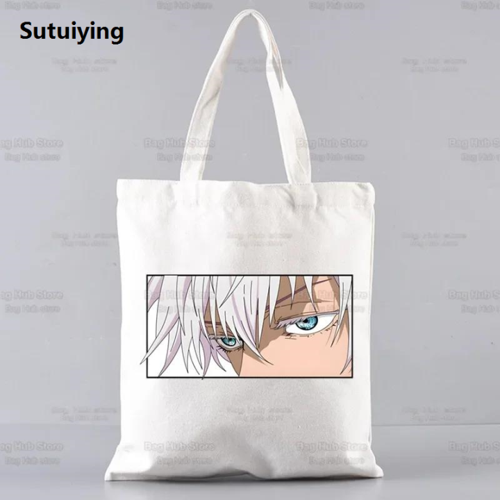 Sutuiying Gojo Satoru Jujutsu Kaisen Otaku Women Men Handbags Canvas Luxury Tote bags Reusable Cotton High capacity Shopping Bag