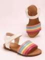 1 Pair Of Childrens able Cute Neutral Rainbow Colored Comfortable Flat Sandals, Suitable For Summer Baby Girls To Go On Vacation, Beach, Family Gatherings, And Wear. 