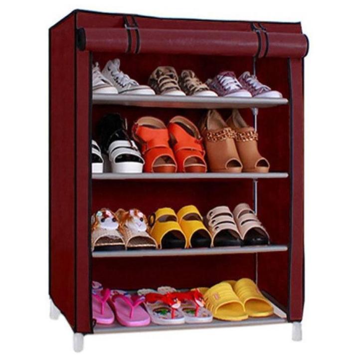 Portable Folding And Covering Metal Stand 4 Layer Shoe Rack (Color Vary ...
