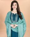 Women’s Cotton Blend Heavy Embroidered Kurta Set with Pant & Chanderi Dupatta By Sapnaaz Fashion. 