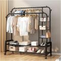 Metal Coat Rack with Shelving And Clothes Hanger Stand With Side Hooks And Bottom Shelves Hall Stands (Requires Self Assembly) - Clothes Hangers. 