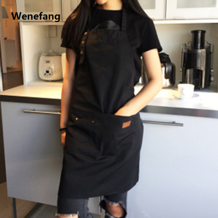 Wenefang Hanging Neck Canvas Apron Kitchen Cooking Apron Chef Waiter Cafe Barbecue Barber Apron Kitchen Accessories