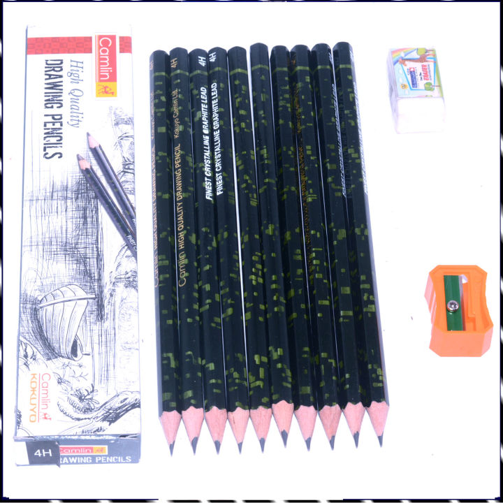 4H Drawing Pencils Set Camlin Total 10 X Pencil , 1 X Eraser & 1 X Sharpener
