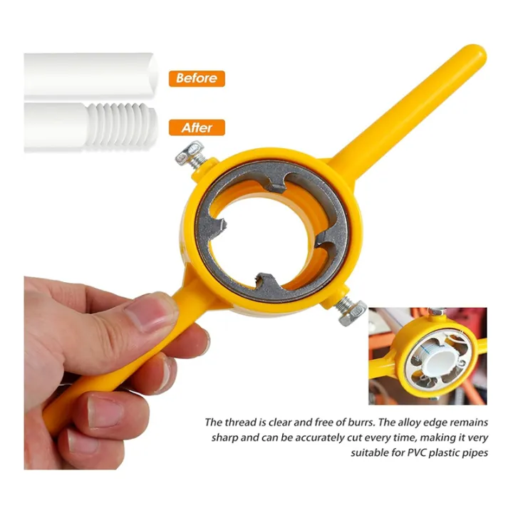 6%20PCS%20PVC%20Thread%20Maker%20Tool,%20Yellow%20Metal%20with%201/2%20Inch%203/4%20Inch%201%20Inch%20Dies%20Reusable%20PVC%20Pipe%20Threader%20Plumbing%20-%20Image%204