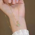 18K Gold Color Hetian Jade Necklace Metal Non Tarnish Fashion Accessories Jewelry For Classy . 