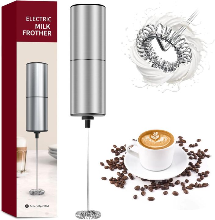 Electric Milk Frother Handheld Whisk | Portable Battery-Powered Drink Mixer | Stainless Steel | Quick Frothing for Latte, Cappuccino & Hot Chocolate | Easy Cleaning & Ergonomic Design