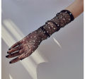 Elastic Rhinestones Mesh Full Finger Gloves Flash Fishing Net Punk Nightclub Cosplay Long Gloves. 