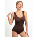 Slim fit Sleeveless Body Suit Round Neck Coffee Color M. 
