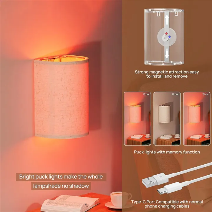 Rechargeable%20Wall%20Sconce%20Magnetic%20Wireless%20Lamp%20Set%20Kit%20RGB%20Colors%20Dimmable%20with%20Fabric%20Linen%20Shade%20and%20Remote,%20Lighting%202Pcs%20-%20Image%203