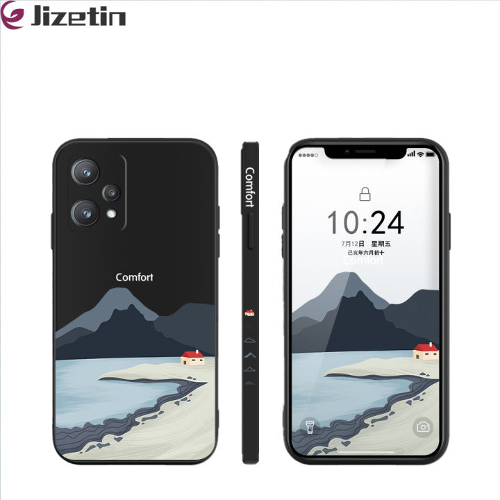 Jizetin for Realme 9 Pro / OnePlus Nord CE 2 Lite 5G Back Cover Mountain Multicolor Square Soft Liquid Silicone Phone Case