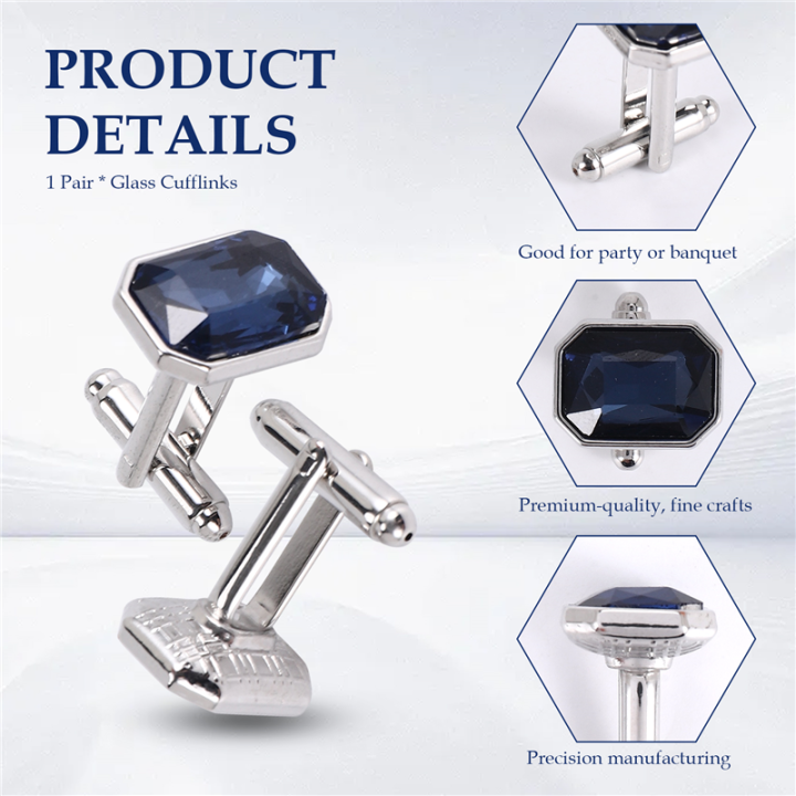 Kqueebee%201%20Pair%20Fashion%20Diamond%20Colorful%20Glass%20Cufflinks%20Cuff%20Links%20Womens%20Mens%20Dress%20Business%20Wedding%20Cufflinks%20Gift%20Present(Blue)%20-%20Image%205