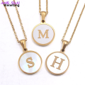 Wenefang MHS.SUN Fashion 26 Letters Pendant Necklace Women Girls A-Z Alphabet Stainless Steel Chain Shell Jewelry Simple Design 1Pcs. 