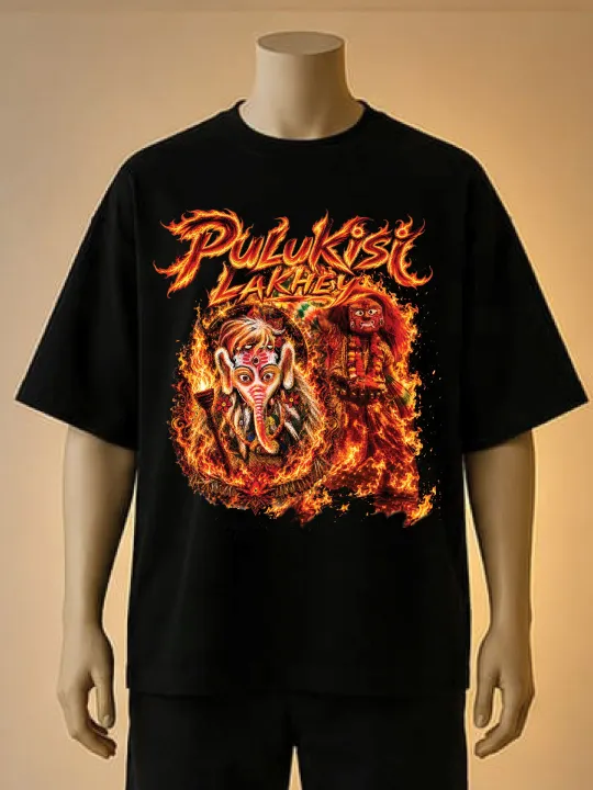 Puluski%20Divine%20Ganesha%20Cream,%20Red,%20Black%20Color%20Printed%20T-Shirt%20-%20Image%203