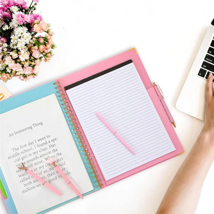 ARELENE%20Refillable%20Notepad%20Ballpoint%20Pen%20Set,5Dividers%20with%2010%20Storage%20Pockets%20Clipboard%20Binder%20Crystal%20Diamond%20Pen%20for%20School%20B%20-%20Image%206