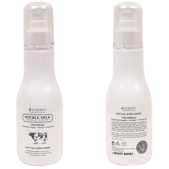 Scentio%20Double%20Milk%20Triple%20White%20Facial%20Emulsion%20%E2%80%93%20Glutathione%20+%20Arbutin%20+%20Vitamin%20B3%20%7C%20Lightweight%20Hydrating%20Face%20Lotion%20(150%20ml)%20-%20Image%202