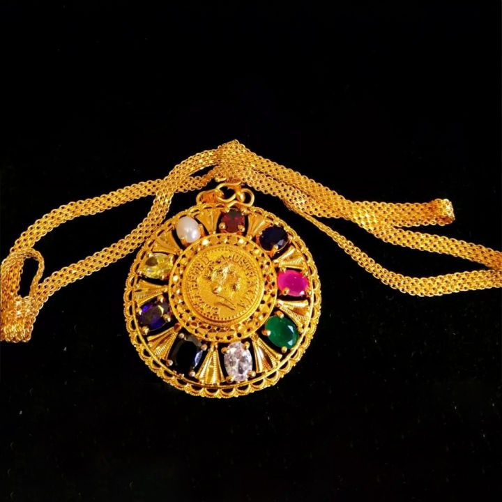 Gold%20Plated%20Navaratna%20Pendant/Locket%20With%20Chain%20,Earring%20And%20Ring%20For%20Women%20%7C%20Fashion%20Navaratna%20Pendent%20Set%20For%20Women%20-%20Image%203