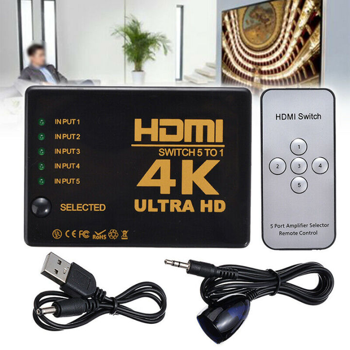 Hdmi Switch 5 To 01 4K  Ultra Hd 1080P Hdmi Switch Selector Splitter With Hub Ir Remote Controller For Hdtv Dvd Tv Box
