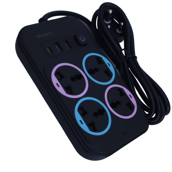 Cute Design Extension Multiplug 2000W 10A(max) with 4 Sockets, 2 USB Ports & 1 Type C Port