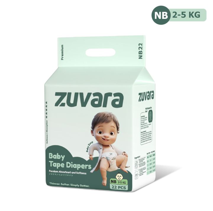 Zuvara Premium Tape Diapers - NB (Pack of 22)