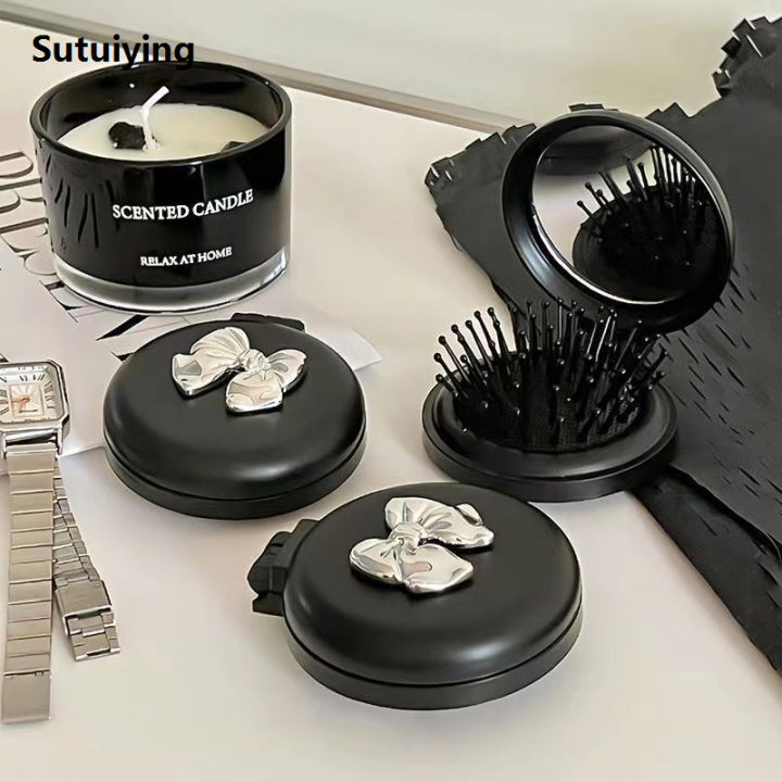 Sutuiying%20Cute%20Folding%20Massage%20Comb%20With%20Makeup%20Mirror%20Travel%20Portable%20Plastic%20Original%20Airbag%20Small%20Comb%20Hair%20Brush%20Bow%20Tie%20Air%20Cushion%20Comb%20-%20Image%203