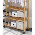 Bamboo Coat Rack DIY Garment Rack Coat Clothes Hanging Rail 2 Tiers 4 Hooks for Shoe and Hat Rack Laundry Storage Shelves  - Brown. 