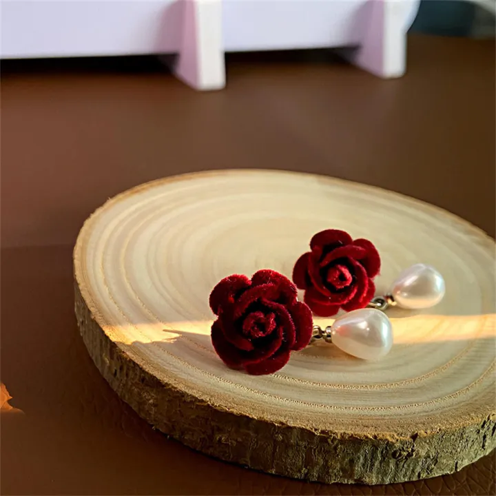 red%20Vintage%20earrings%20Delicate%20Fashionable%20design%20earrings%20Water%20drop%20shape%20Elegant%20Rose%20flower%20earrings%20for%20Party%20Wedding%20Casual%20wear%20Gift%20for%20women%20Fashion%20accessory%20-%20Image%202