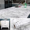 Oil-Proof Self-Adhesive Kitchen Marble Sticker - 3M x 61cm, PVC + Aluminum + Polyvinyl Material, Black and White Design. 