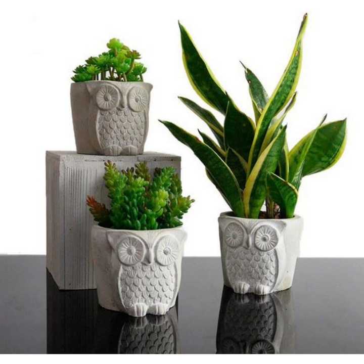 Home Decoration Items 3 Piece Mini Owl Design Flower Pot Succulent Planter