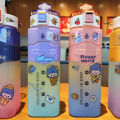 Three-Color Rainbow Gradient & Transparent Square Water Bottle With Strap Portable Rope Bouncing Cover 900ml. 