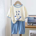 New Yaseller Homewear Seven-quarter Sleeve Set Boys Girls Pamas Summer Thin Medium Large Children Air Conditioning Clothes. 