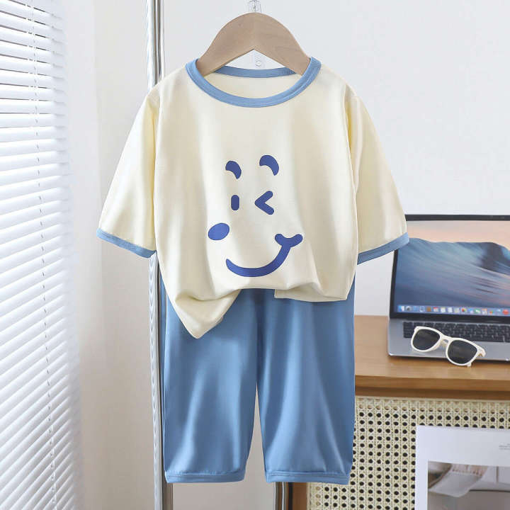 New%20Yaseller%20Homewear%20Seven-quarter%20Sleeve%20Set%20Boys%20Girls%20Pamas%20Summer%20Thin%20Medium%20Large%20Children%20Air%20Conditioning%20Clothes%20-%20Image%203