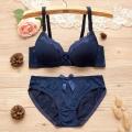 men>men Girl Sweet Wireless Bra Lace Bows Underwear Sets Breathable Small Breast Bralette Top Briefs for Women Teen Girl Lingerie Suits. 