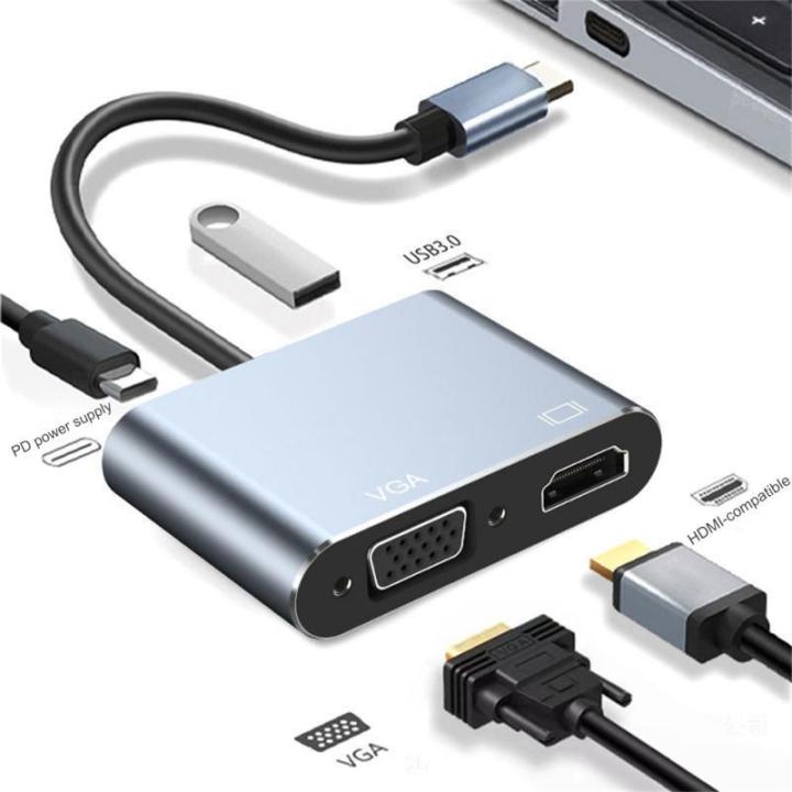 4 in 1 USB Type C Hub with PD, HDMI, VGA and USB Output