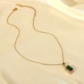 Spunky Add-ons Square Solid Green Color Pendant  Stainless Steel Necklace For Women. 