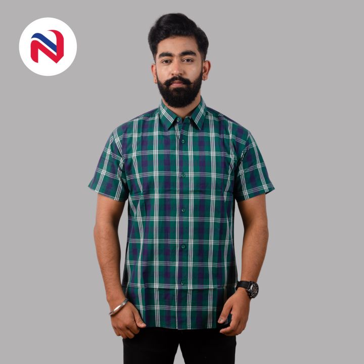 Nyptra Green Half Sleeves Premium Check Cotton Shirt For Men Fashion Shirts For Men Casual Shirts Men s Wear Daraz .np