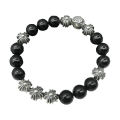 【New arrival】High Version CH Natural Obsidian Eight Silver Beads Bracelet Retro Thai Silver Cross Bracelet for Men and Women. 