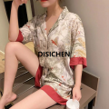 DISICHEN Women's Pajamas Short Sleeves Lapel Cardigan Girl Clothes Home Wear Two-Piece Woodland Bird Print Sleepwear Student Nightwear New style. 