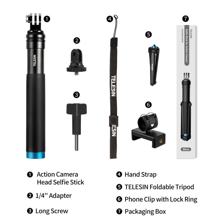 MengshanHot Selling Insta360 DJI Stand Mobile Tripod ° 360 Suitable for Telesin GoPro Selfie Stick Rotation Foldable Stand Aluminum Alloy Monopod Fit