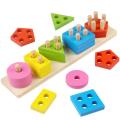 Kids Wooden Angle Geometric Blocks Stacker – Shape Sorter Column Puzzle Set (5 Columns). 