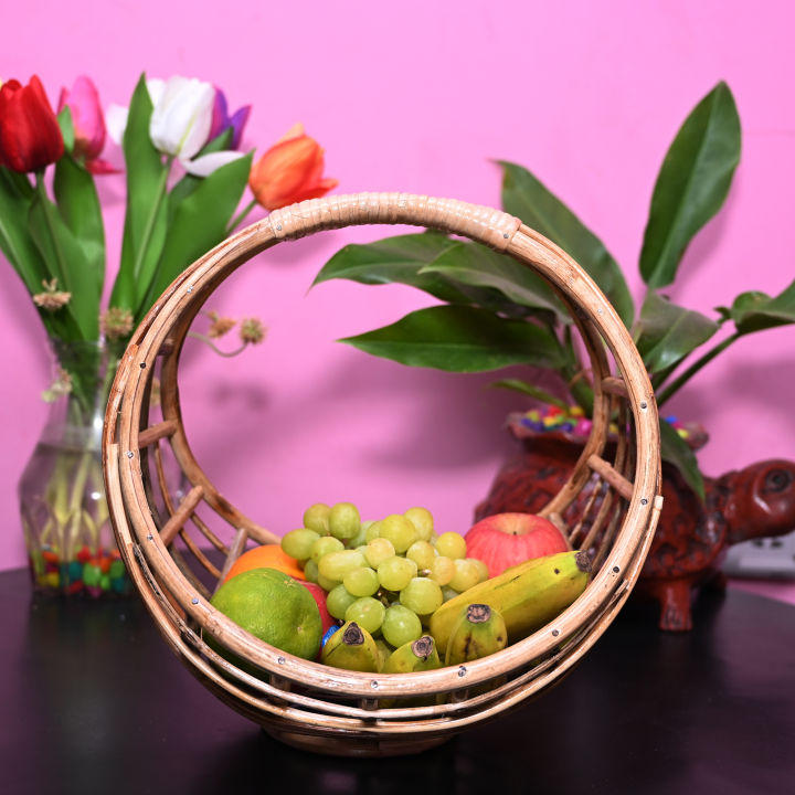 CaneTrend Handmade Gift Rattan Cane Portable Fruit Basket