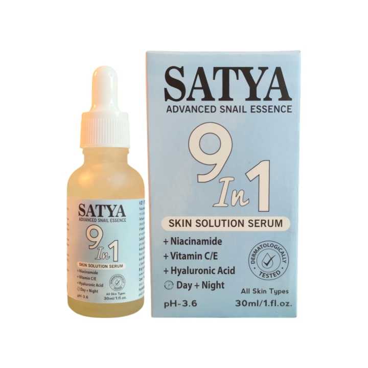 Satya Advance Snail Essence 9-in-1 Skin Solution Serum – 30ml(1 fl.oz.) | With Niacinamide, Vitamins C & E, Salicylic Acid | Hydrating, Anti-Aging & Skin Revitalizing Formula