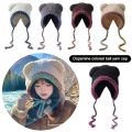 Cute Bear Ear Knitted Woolen Hat Windproof Thickened Ear Protection Cap Keep Warm Beanies Cap for Women. 