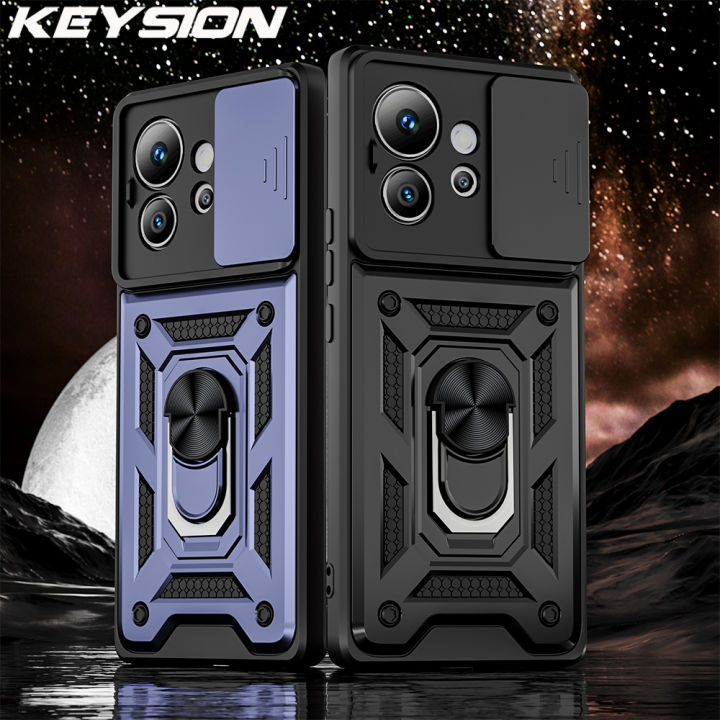 Carry meed Fashion KEYSION Shockproof Case for Infinix Zero Ultra Slide Camera Lens Protection Ring Stand Phone Back Cover for Infinix Zero Ultra