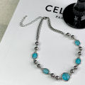 【New arrival】Cold wind blue opal chain stitching necklace feminine light luxury high sense clavicle chain 2024 new. 