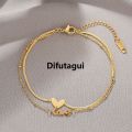 Difutagui Luxury Brand Jewelry Double Layer Heart Love Letter Anklet Snake New Chain Women Gold Color Stainless Steel Ladies Jewelry Not Fade. 